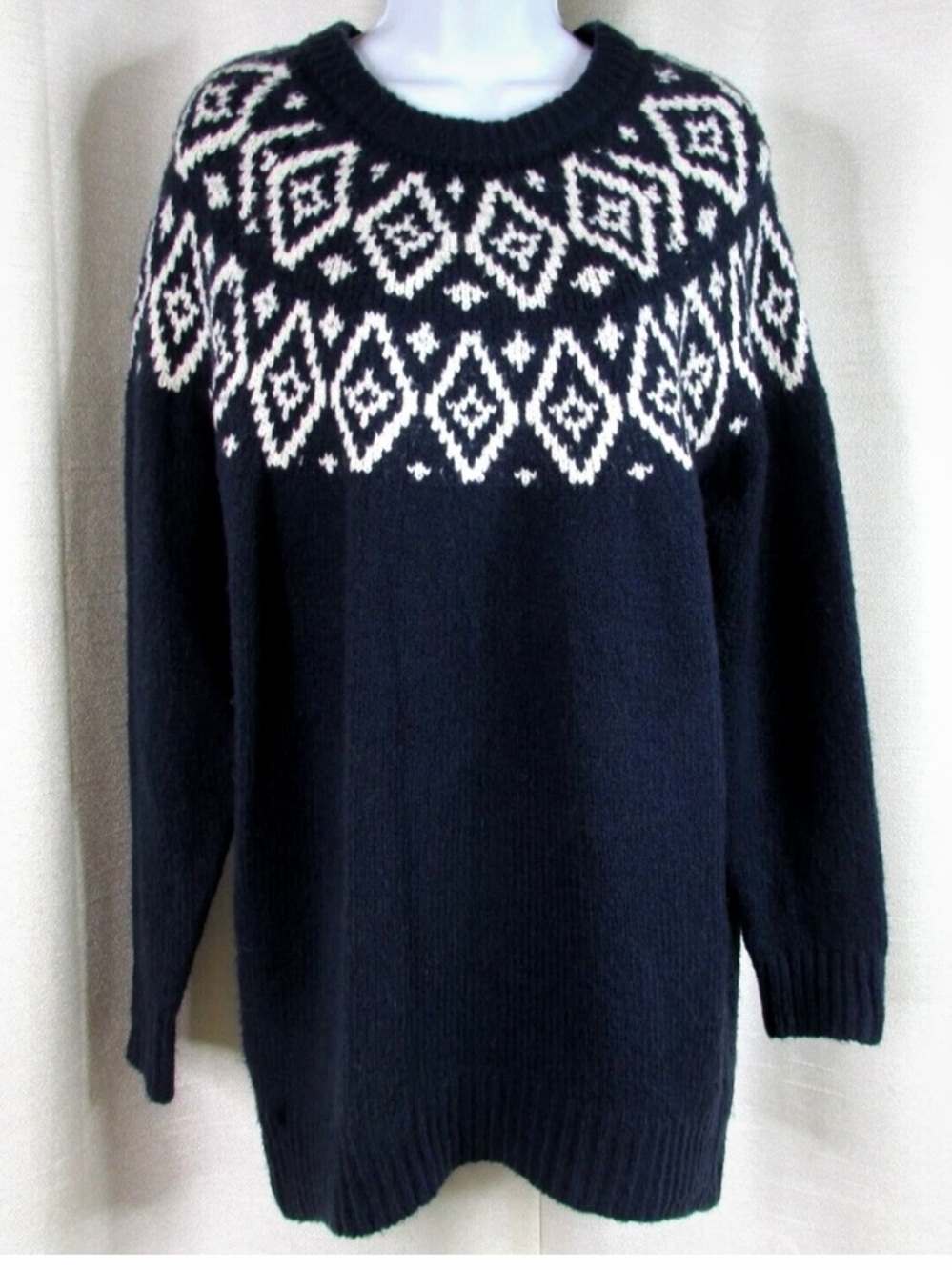 aerie Navy Crewneck Sweater with White Nordic Yoke